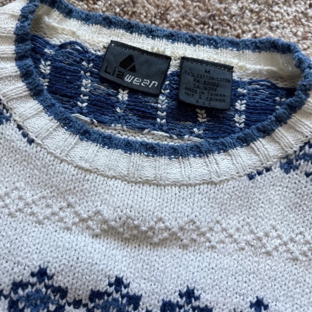 Vintage Liz Wear 100% Cotton Blue/White Sweater size Medium - Picture 7 of 12